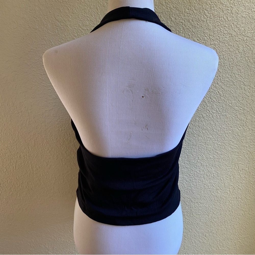 Wilfred Aritzia Tencel Halter Neck Top Ribbed Faux Button Down Sleeveless Black - Picture 3 of 8